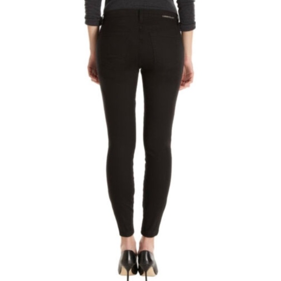 Current/Elliott Lambskin Leather Striped Cropped Matte Black High Waist Jeans - Picture 2 of 8